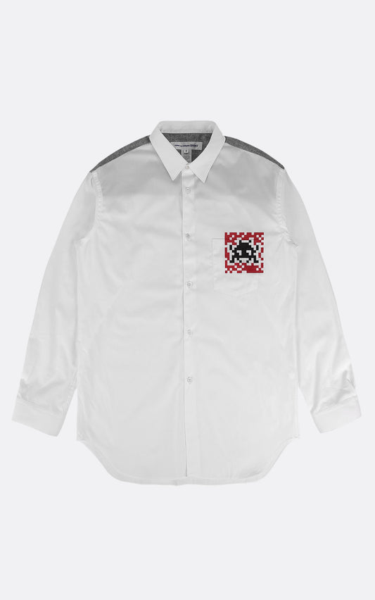 MENS SHIRT WOVEN SPACE INVADER WHITE / GRAY