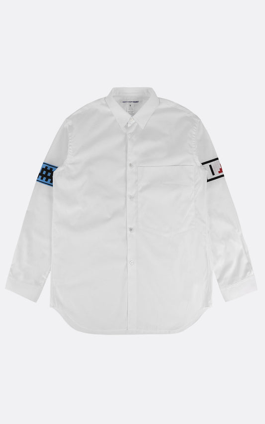 MENS SHIRT WOVEN SPACE INVADER WHITE