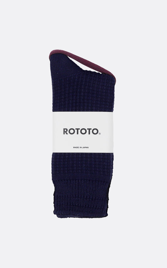 COTTON WAFFLE CREW SOCKS D.NAVY
