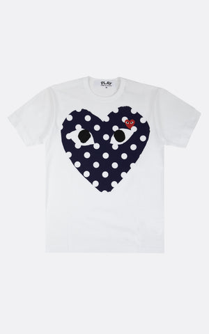 PLAY CDG T-SHIRT BLUE POLKA DOT HEART-WHITE/RED HEART EMBLEM