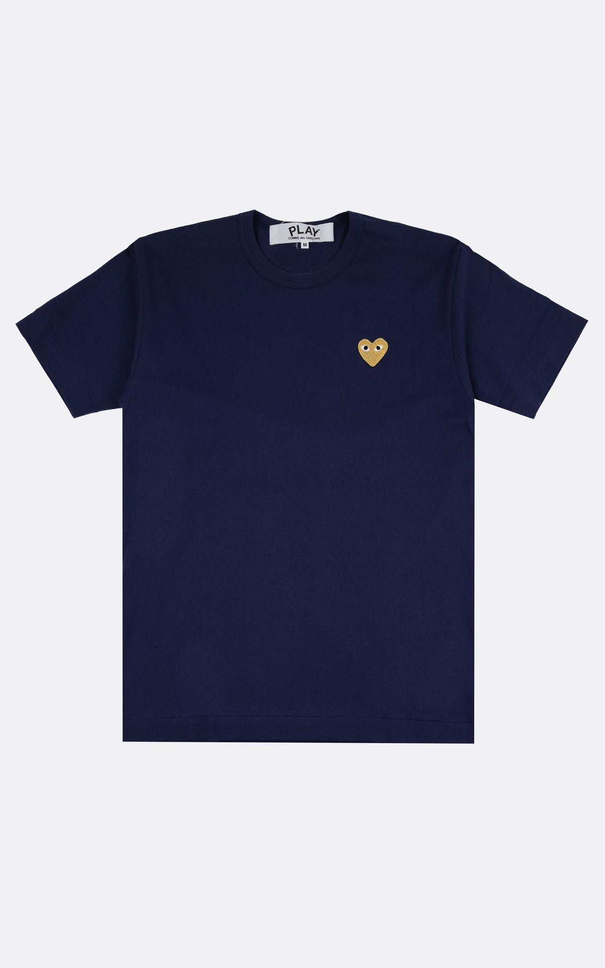 PLAY CDG T-SHIRT-NAVY/GOLD HEART EMBLEM