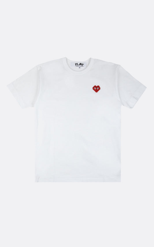 PLAY CDG X INVADERS T-SHIRT-TOP WHITE/PIXELATED HEART