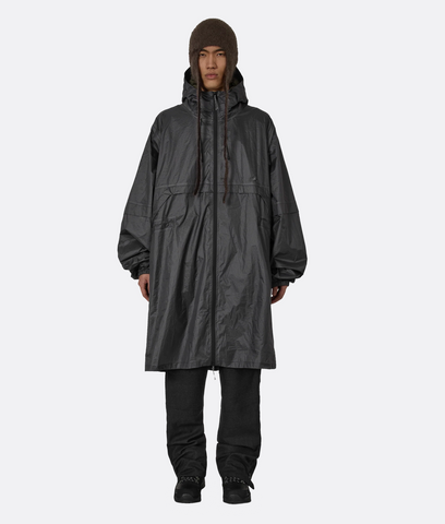 Surface Packable Grid Rain Coat Dark Grey