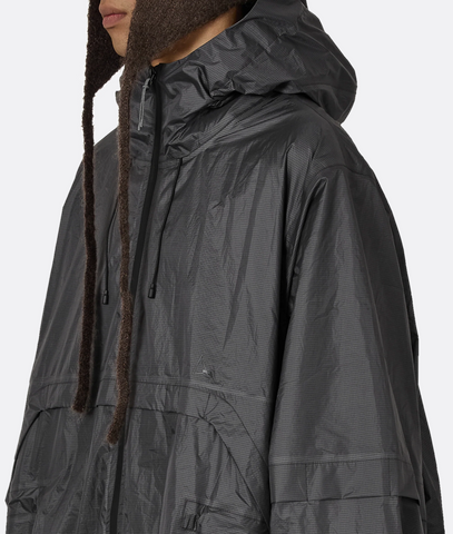 Surface Packable Grid Rain Coat Dark Grey