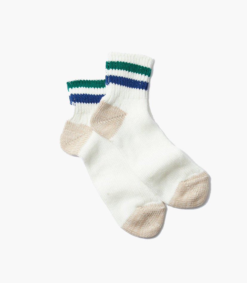 OS RIBBED ANKLE SOCKS WHITE/GREEN/D BLUE