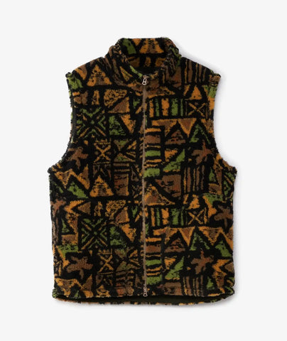 STAND COLLAR ZIP VEST JACQUARD BOA BATIK
