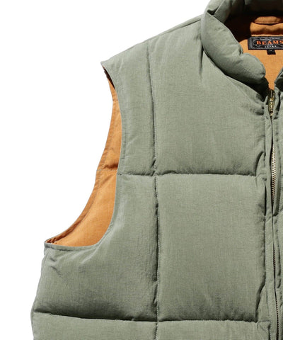BEAMS PLUS NYLON OXFORD DOWN VEST OLIVE