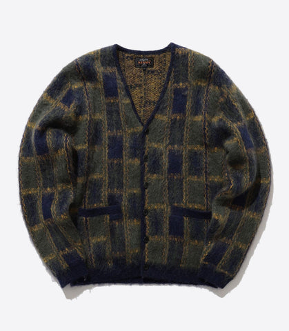 CARDIGAN DOUBLE JACQUARD CHECK PATTERN NAVY