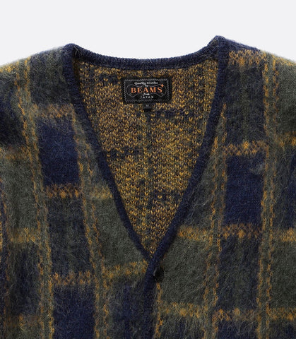 CARDIGAN DOUBLE JACQUARD CHECK PATTERN NAVY