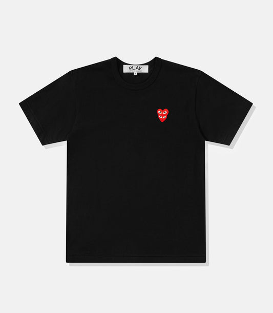 PLAY CDG T-SHIRT DOUBLE RED HEART BLACK