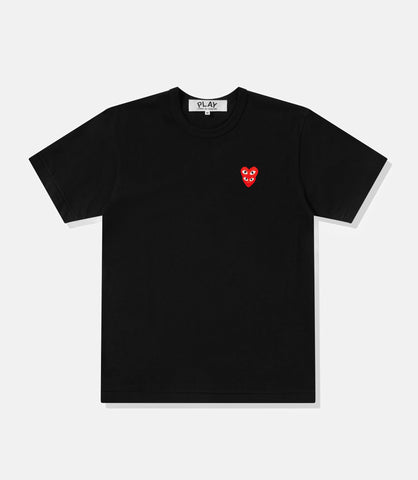 PLAY CDG T-SHIRT DOUBLE RED HEART BLACK