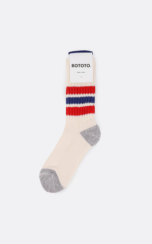 Coarse ribbed oldschool crew socks Chili red/ Blue