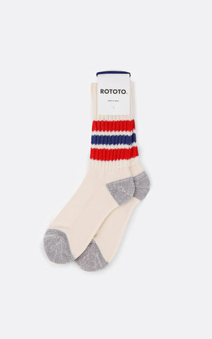 Coarse ribbed oldschool crew socks Chili red/ Blue