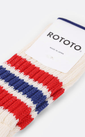 Coarse ribbed oldschool crew socks Chili red/ Blue