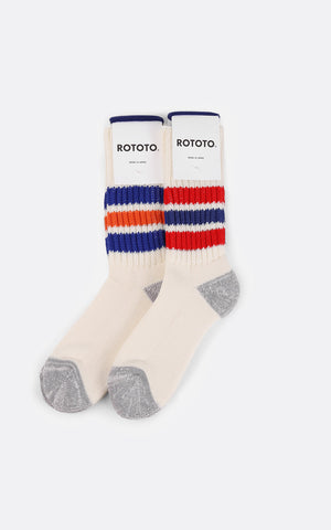 Coarse ribbed oldschool crew socks Chili red/ Blue