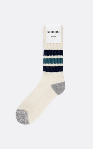 COARSE RIBBED OLDSCHOOL CREW SOCKS NAVY BLUE / NEW GREEN