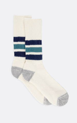 COARSE RIBBED OLDSCHOOL CREW SOCKS NAVY BLUE / NEW GREEN