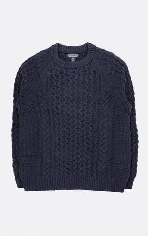 RECYCLED WOOL-BLEND CABLE KNIT CREW NEW NAVY