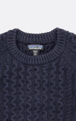 RECYCLED WOOL-BLEND CABLE KNIT CREW NEW NAVY