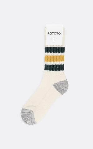 COARSE RIBBED OLDSCHOOL CREW SOCKS DARK GREEN / YELLOW