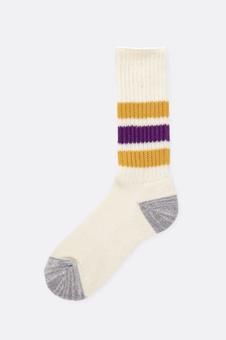 COARSE RIBBED OLDSCHOOL CREW SOCKS YELLOW / PURPLE