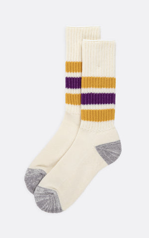 COARSE RIBBED OLDSCHOOL CREW SOCKS YELLOW / PURPLE