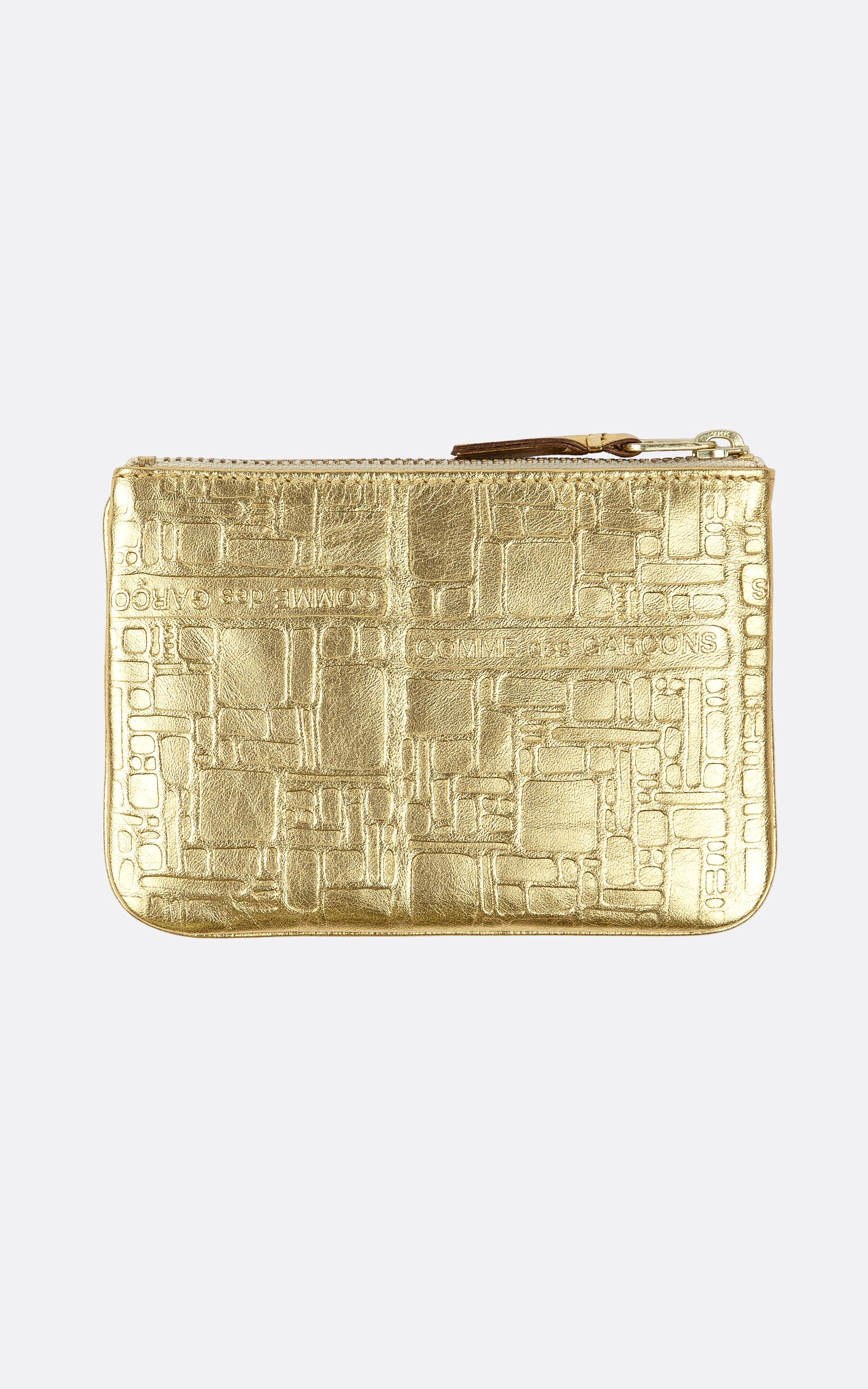 WALLET EMBOSSED LOGO ZIP POUCH GOLD