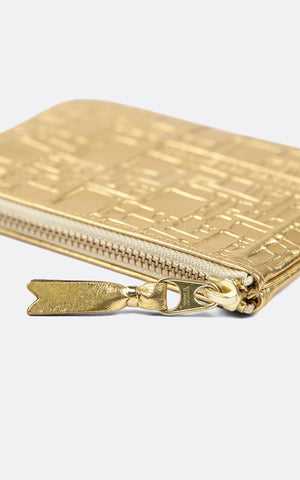 WALLET EMBOSSED LOGO ZIP POUCH GOLD