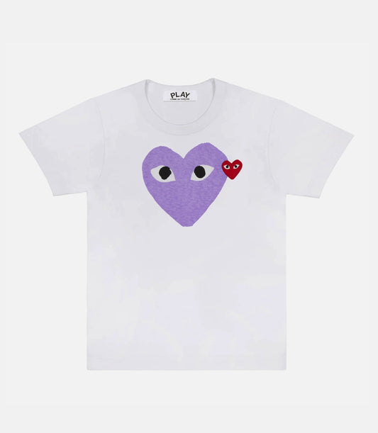 PLAY CDG T-SHIRT WHITE/RED HEART EMBLEM PURPLE