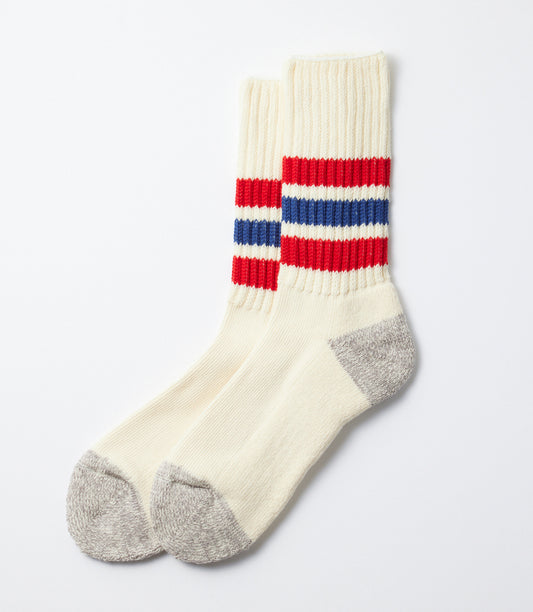 Coarse ribbed oldschool crew socks Chili red/ Blue