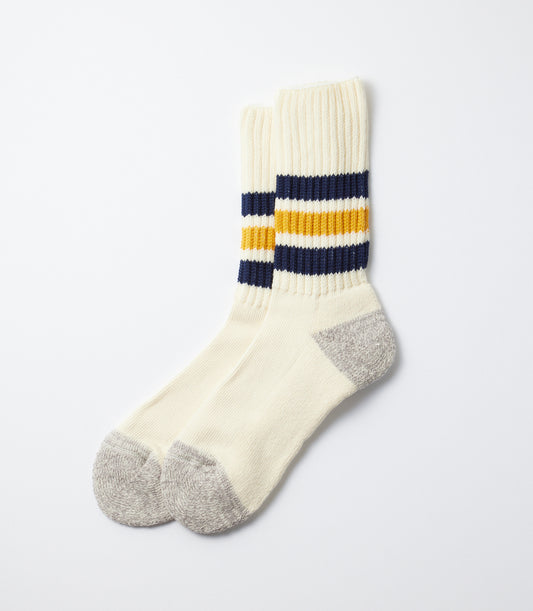 Coarse ribbed oldschool crew socks Navy/yellow