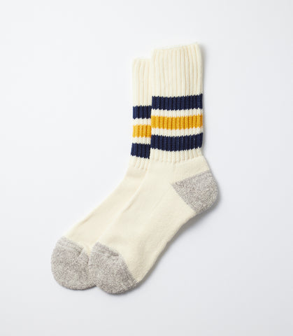 Coarse ribbed oldschool crew socks Navy/yellow