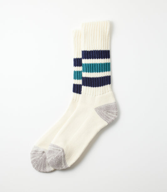 Coarse ribbed oldschool crew socks Navy blue/green