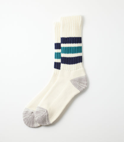 Coarse ribbed oldschool crew socks Navy blue/green