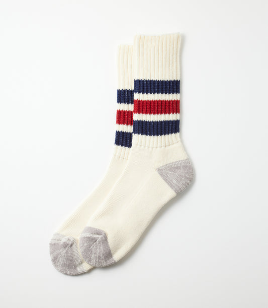 Coarse ribbed oldschool crew socks Navy red