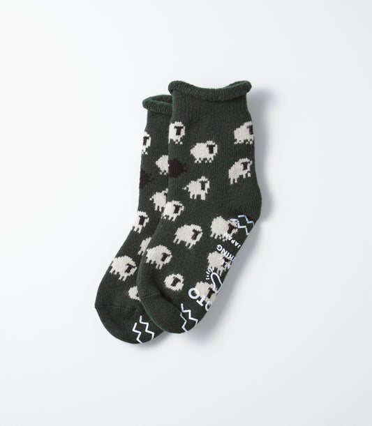 R1559 Pile room socks "SHEEP" Dark green