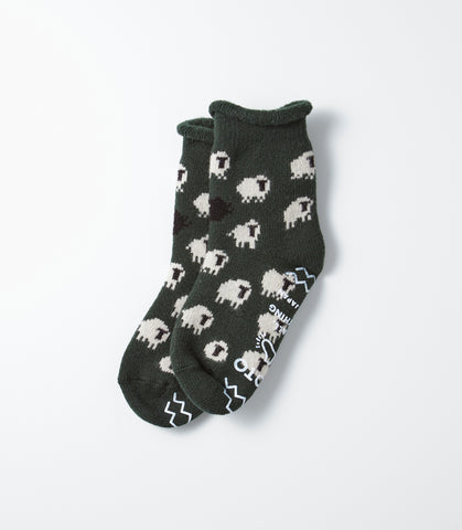 R1559 Pile room socks "SHEEP" Dark green