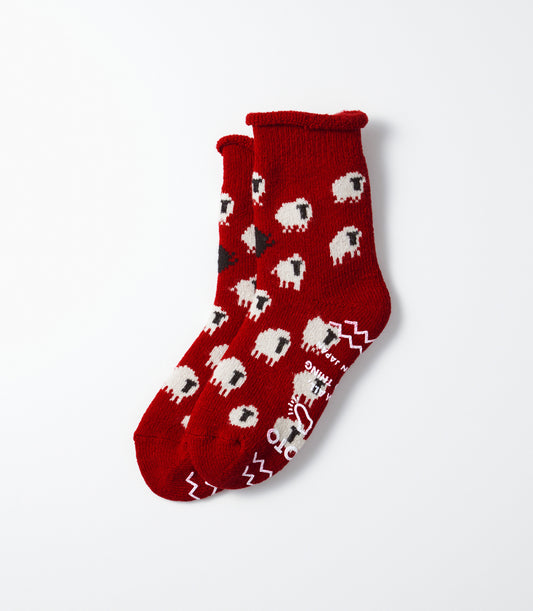 R1559 Pile room socks "SHEEP" Red
