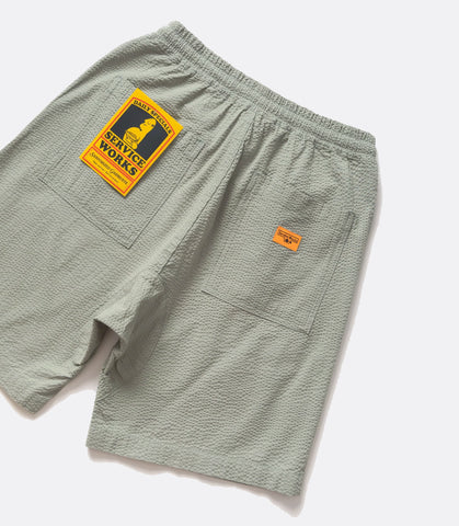 Seersucker Chef Shorts Sage