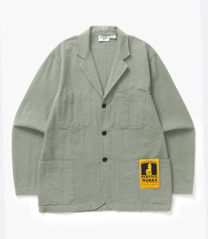 Seersucker Server Suit Jacket Sage