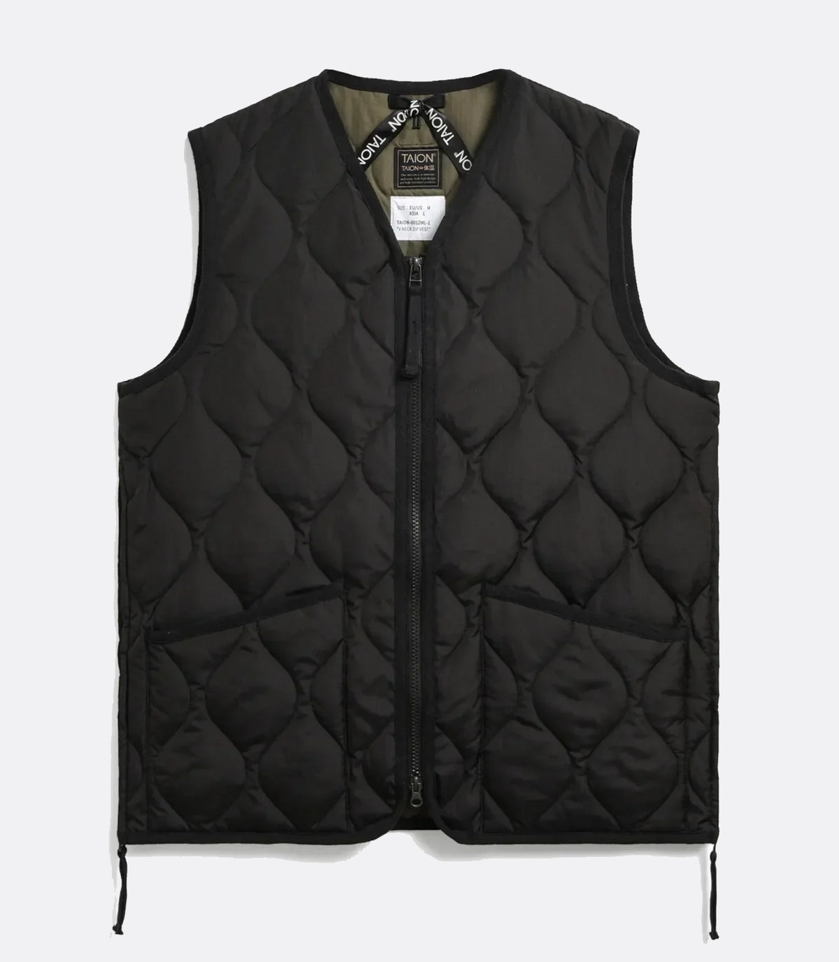 Military W-Zip V Neck Down Vest Black