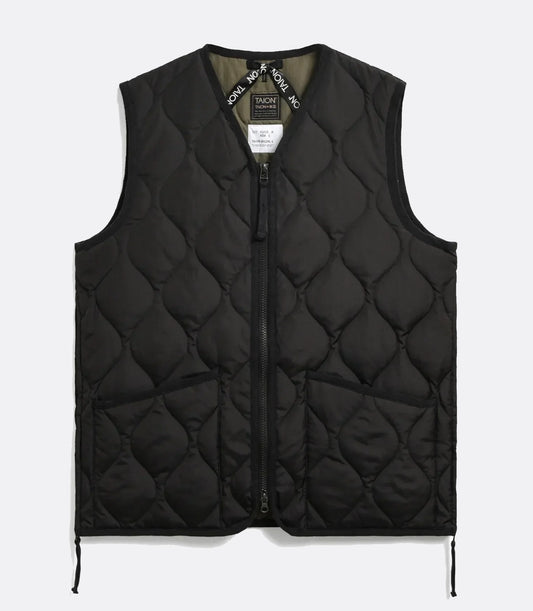 Military W-Zip V Neck Down Vest Black