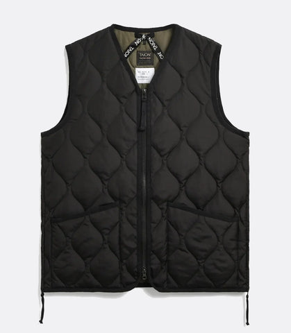 Military W-Zip V Neck Down Vest Black