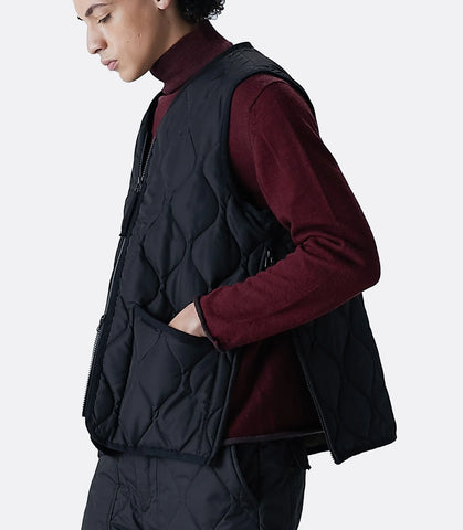 Military W-Zip V Neck Down Vest Black