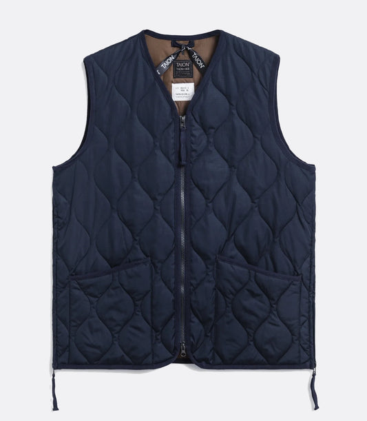 Military Zip V Neck Down Vest Dark Navy