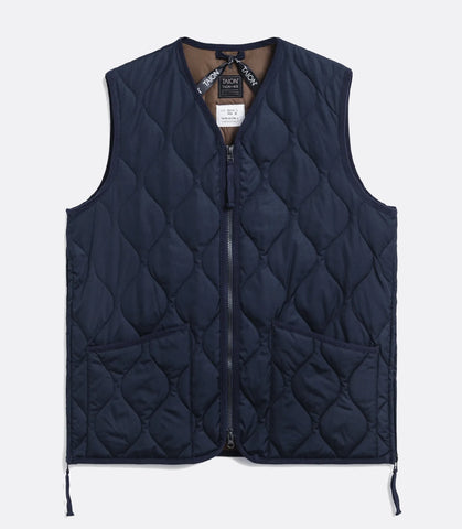 Military Zip V Neck Down Vest Dark Navy