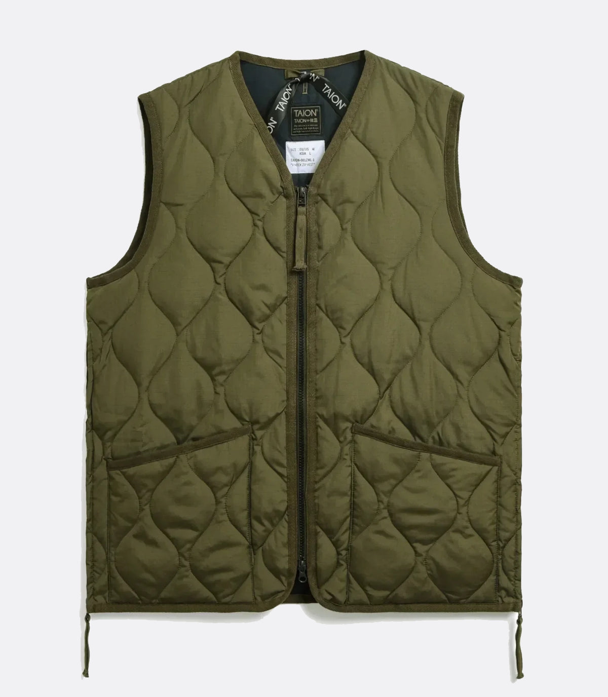 Military Zip V neck down vest Dark Olive
