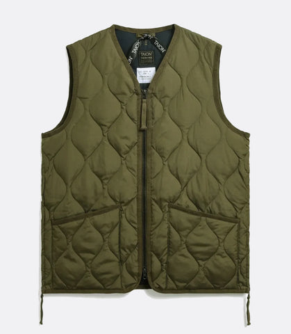 Military Zip V neck down vest Dark Olive
