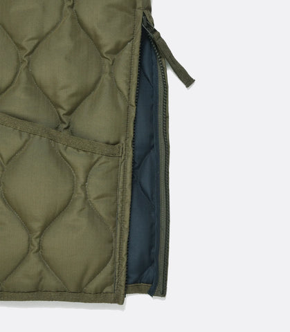 Military Zip V neck down vest Dark Olive