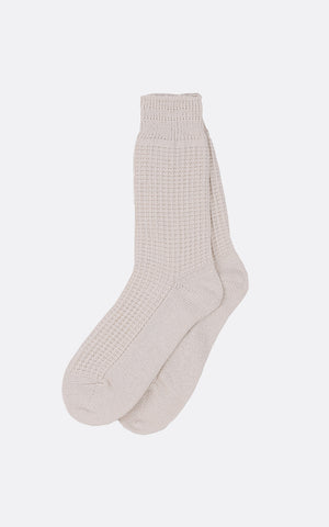 COTTON WAFFLE CREW SOCKS RAW WHITE